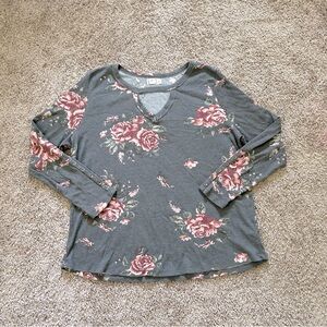 Maurices Floral Long Sleeve Top - Gray and Pink